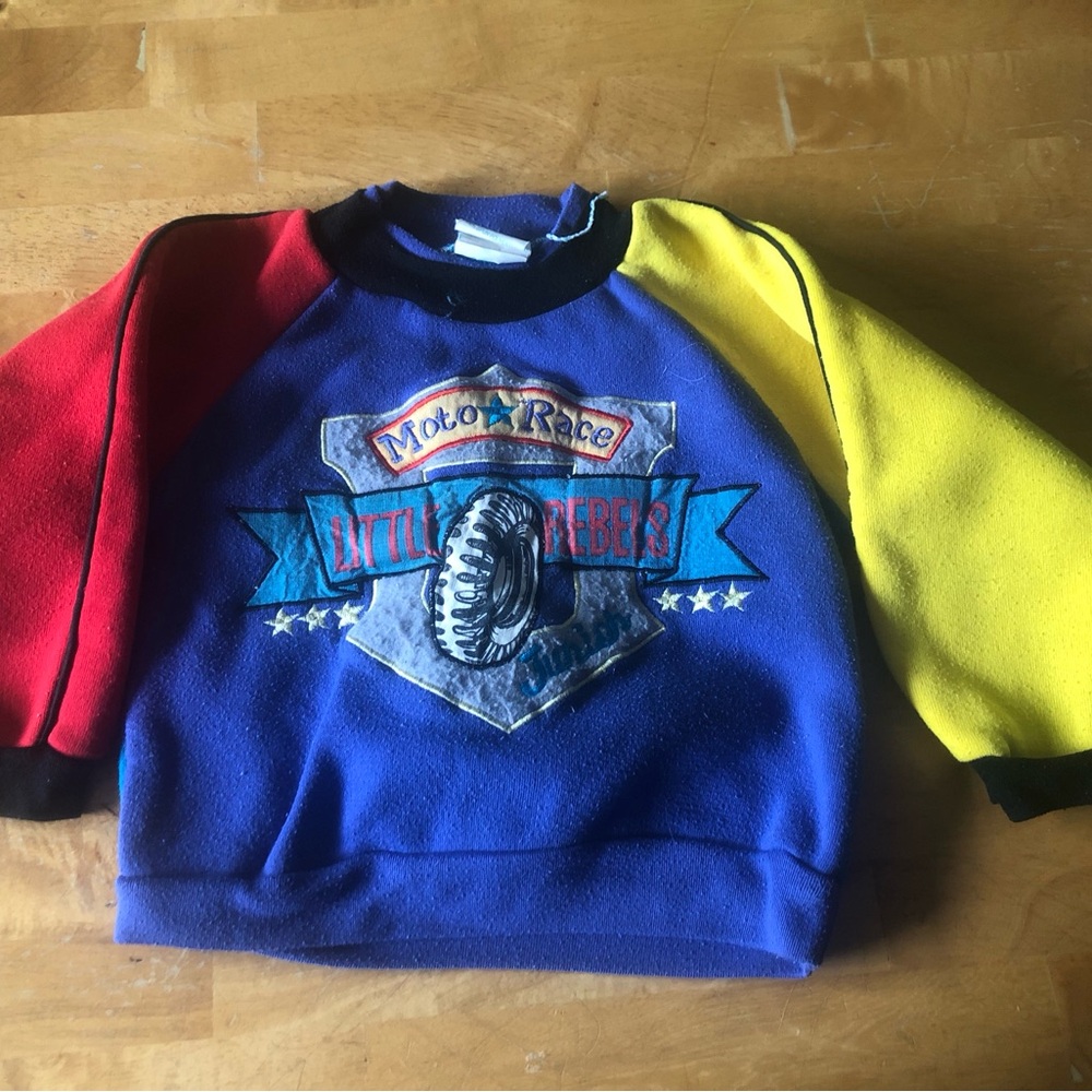 90s Colorblock Racing Sweatshirt - Blue, Red & Yellow